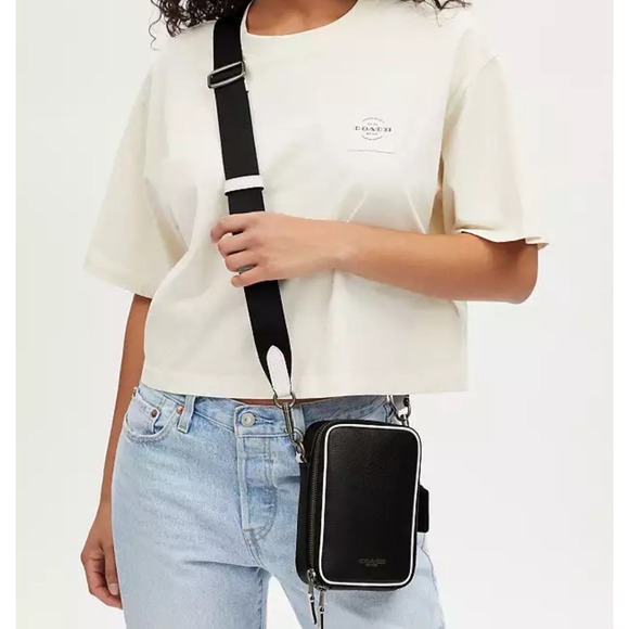 COACH CP180 Stanton Crossbody Pebble Leather Bag Black/Chalk/Gunmetal - Picture 8 of 11